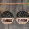 Clearance Dear-Lover Vintage mama Pendant Leather Wooden Earrings Black