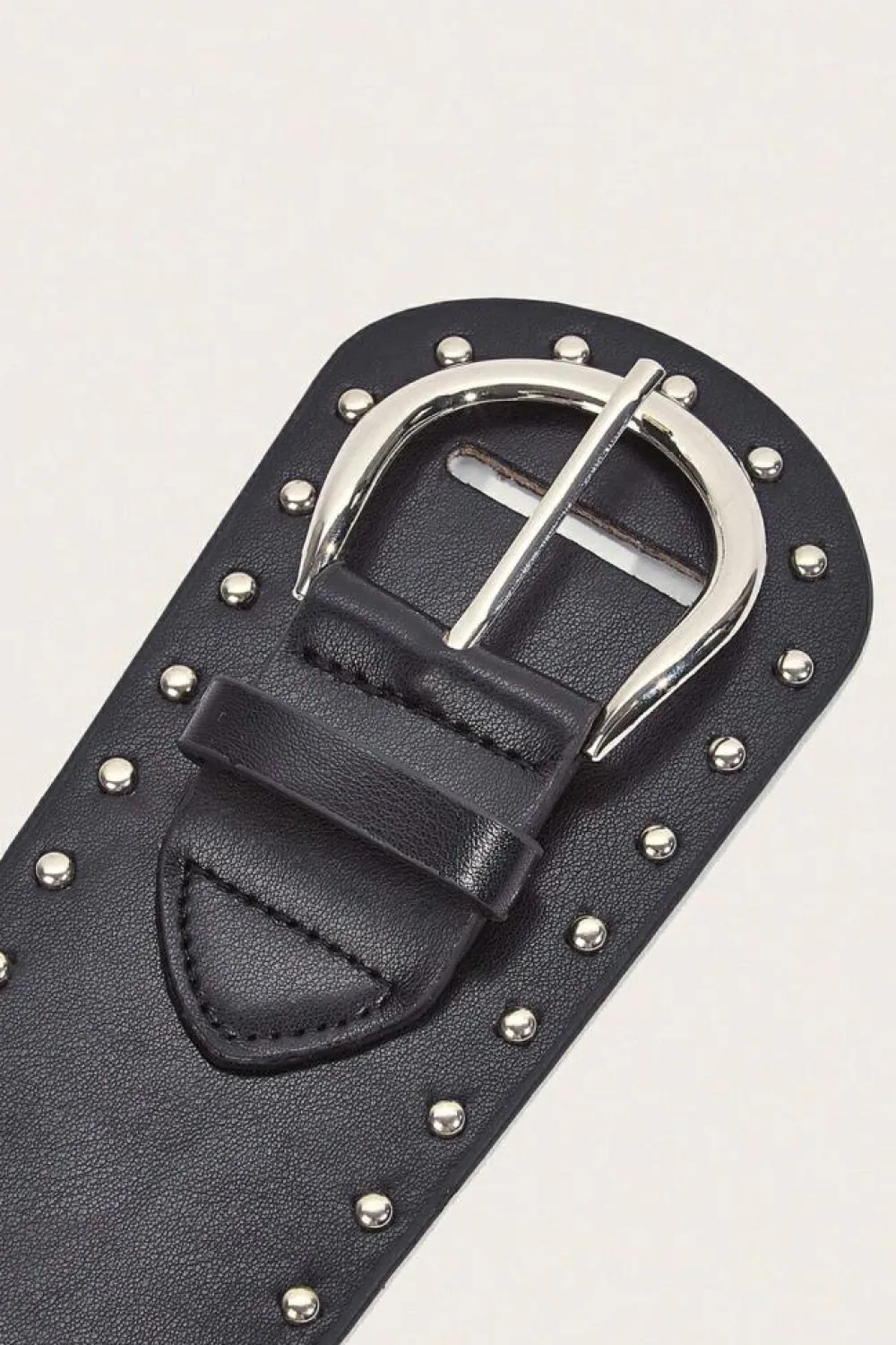 Fashion Dear-Lover Vintage Studded PU Leather Wide Waist Belt Black