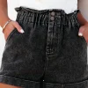 Online Dear-Lover Vintage Washed Frilled High Waist Denim Shorts Black