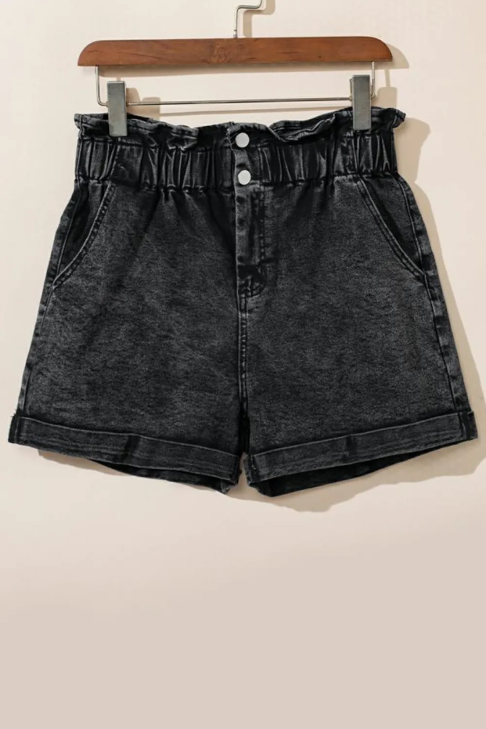 Online Dear-Lover Vintage Washed Frilled High Waist Denim Shorts Black