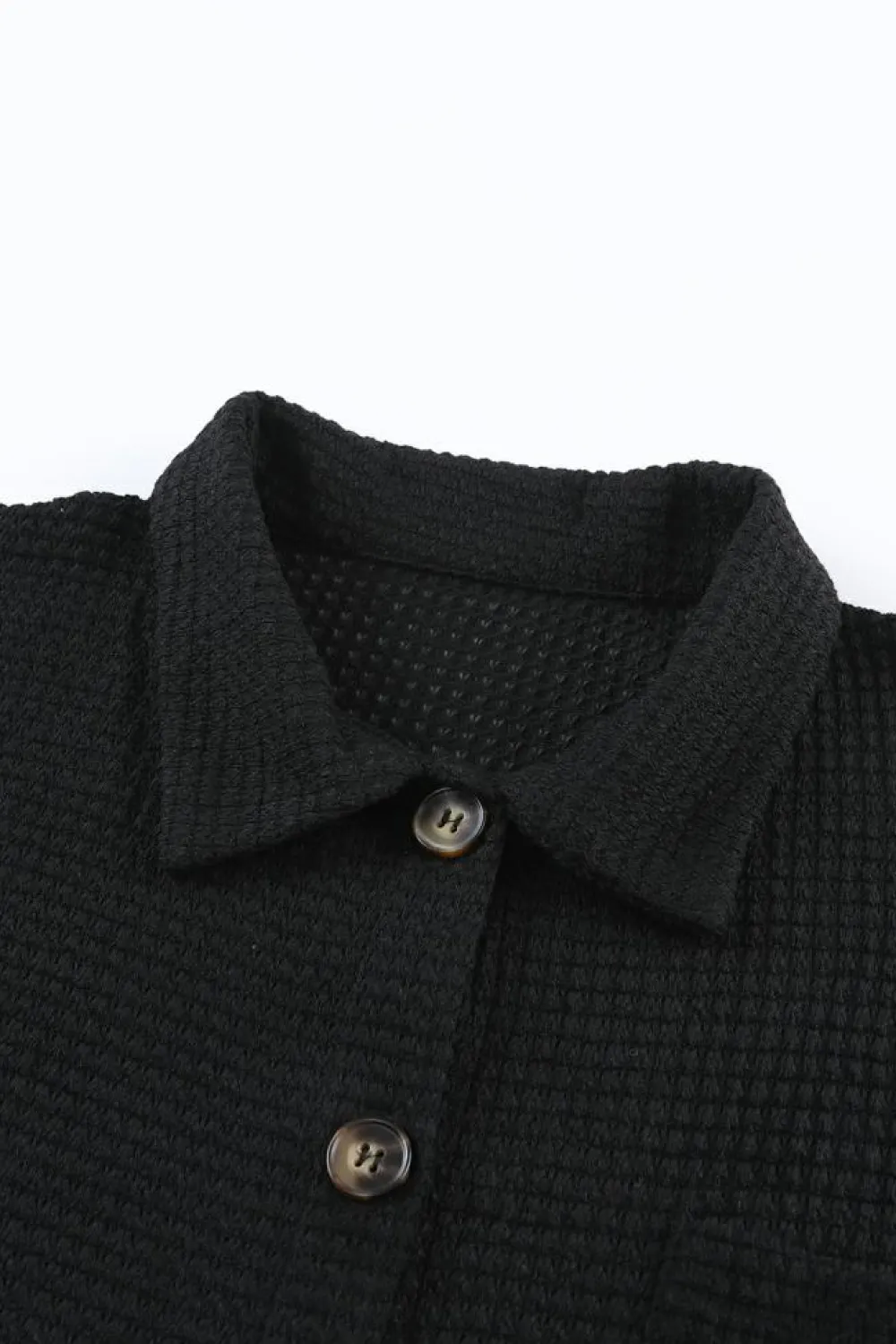 New Dear-Lover Waffle Knit Button Up Casual Shirt Black