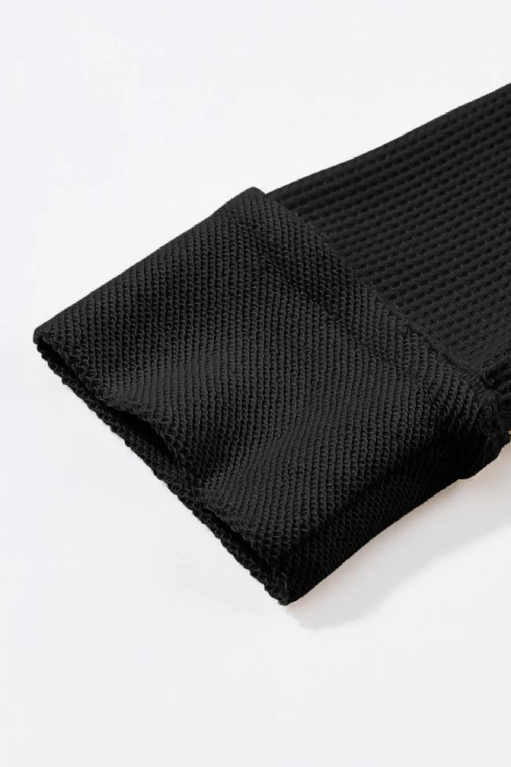 Online Dear-Lover Waffle Knit Buttoned Long Sleeve Top Black