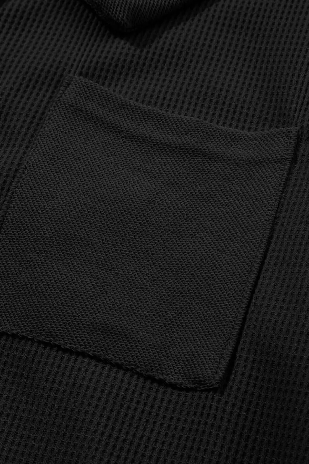 Online Dear-Lover Waffle Knit Buttoned Long Sleeve Top Black