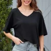 Clearance Dear-Lover Waffle Knit Drop Shoulder Loose Top Black