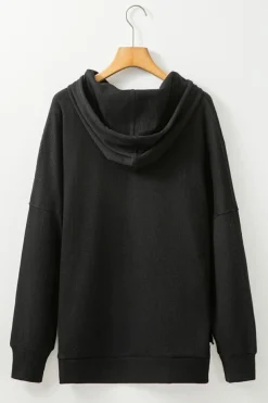 Hot Dear-Lover Waffle Knit Fleece Lined High Low Oversized Hoodie Black