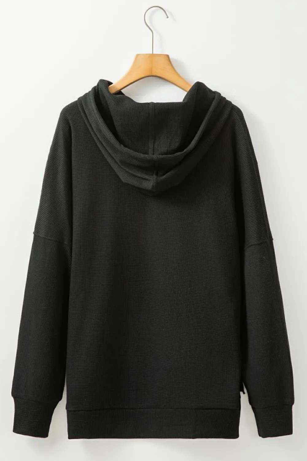 Hot Dear-Lover Waffle Knit Fleece Lined High Low Oversized Hoodie Black