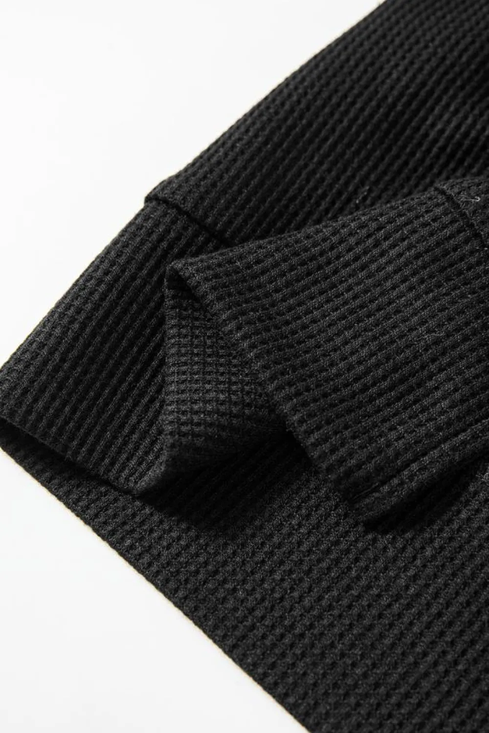Hot Dear-Lover Waffle Knit Fleece Lined High Low Oversized Hoodie Black