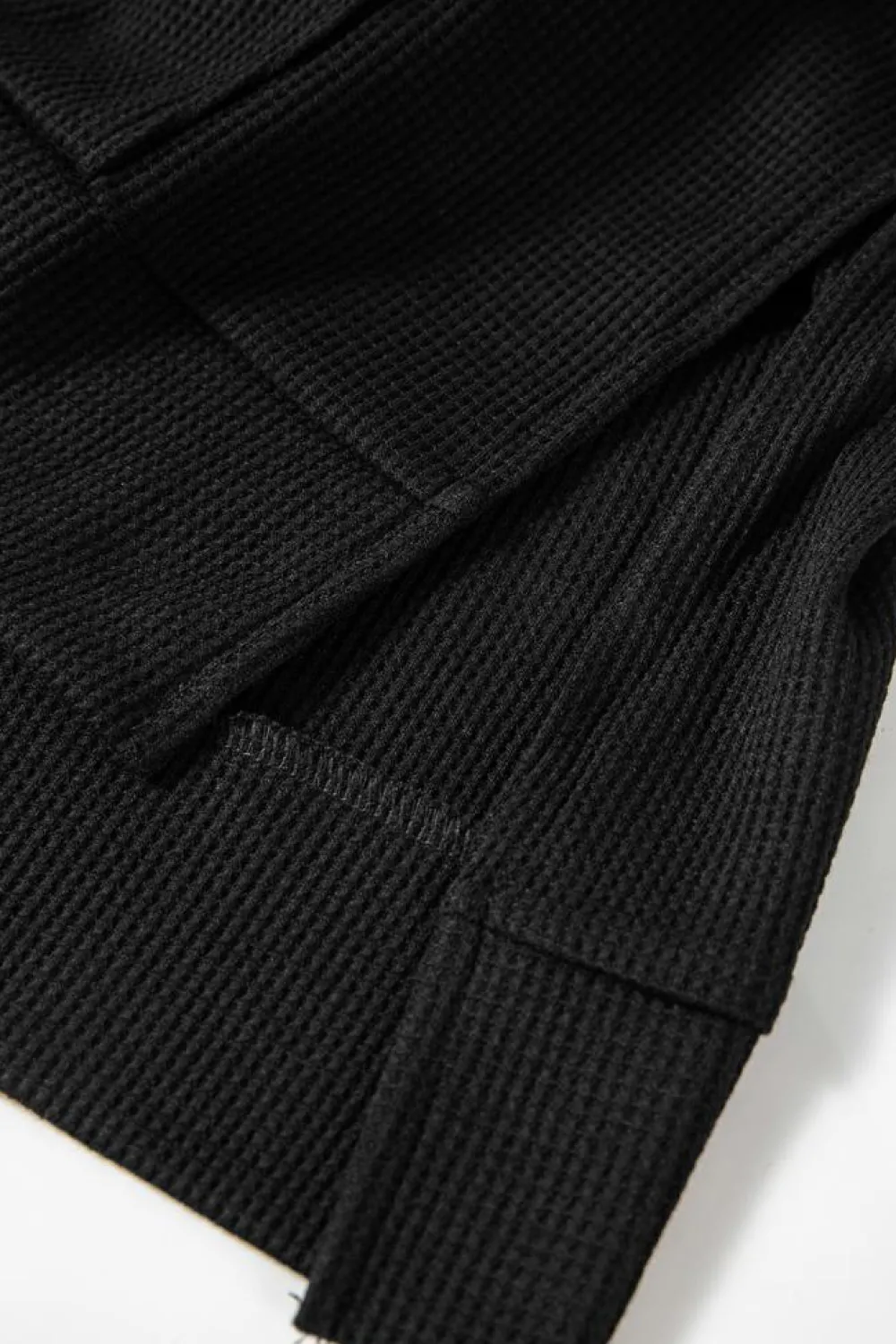 Hot Dear-Lover Waffle Knit Fleece Lined High Low Oversized Hoodie Black