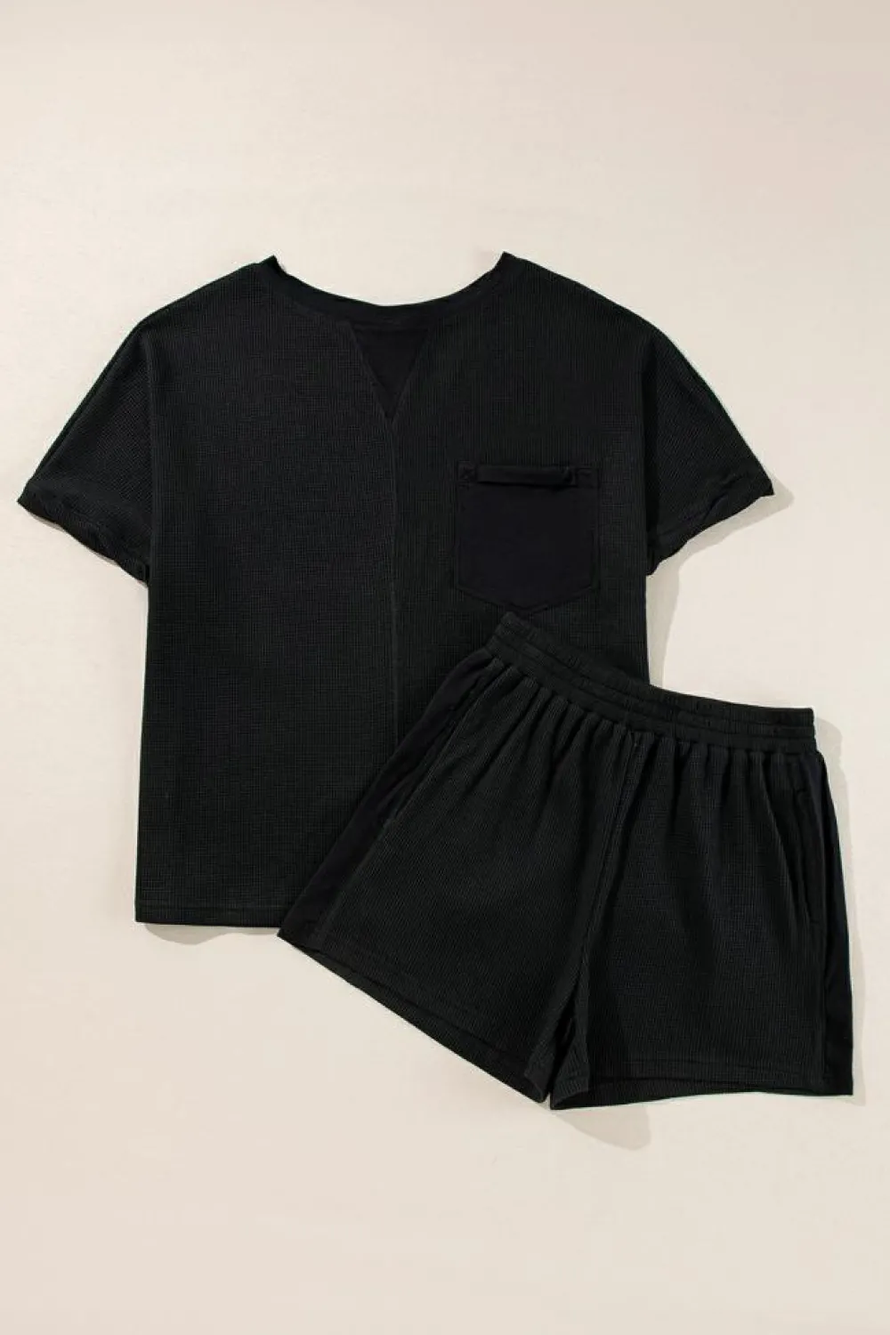 Best Dear-Lover Waffle Knit Oversize Tee and Shorts Set Black