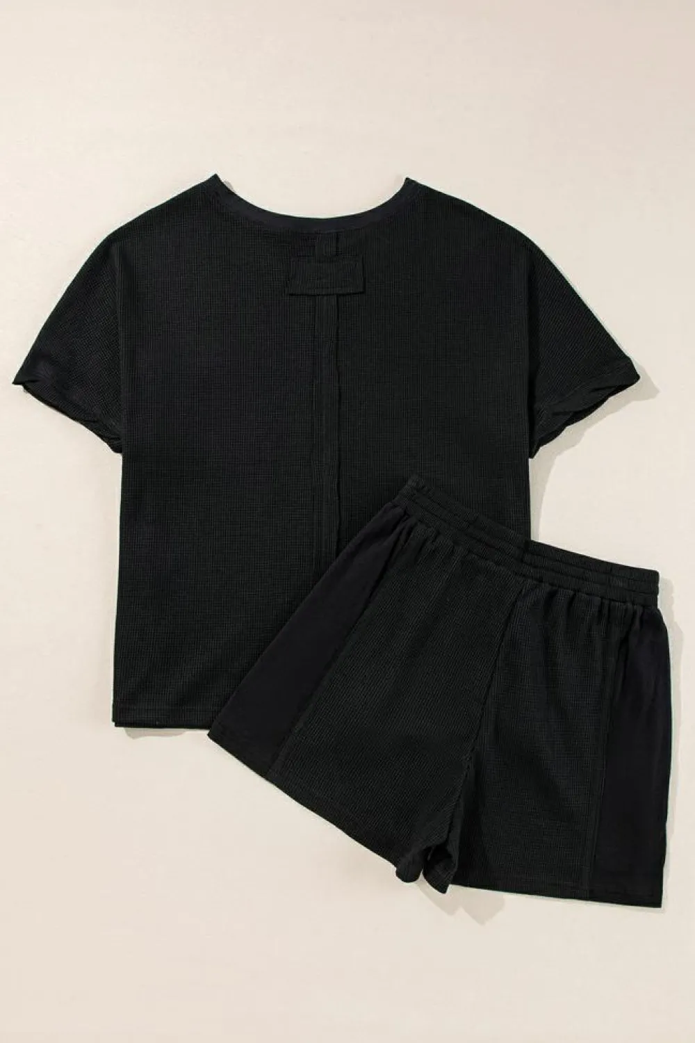 Best Dear-Lover Waffle Knit Oversize Tee and Shorts Set Black