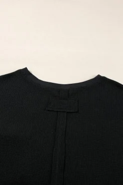 Best Dear-Lover Waffle Knit Oversize Tee and Shorts Set Black