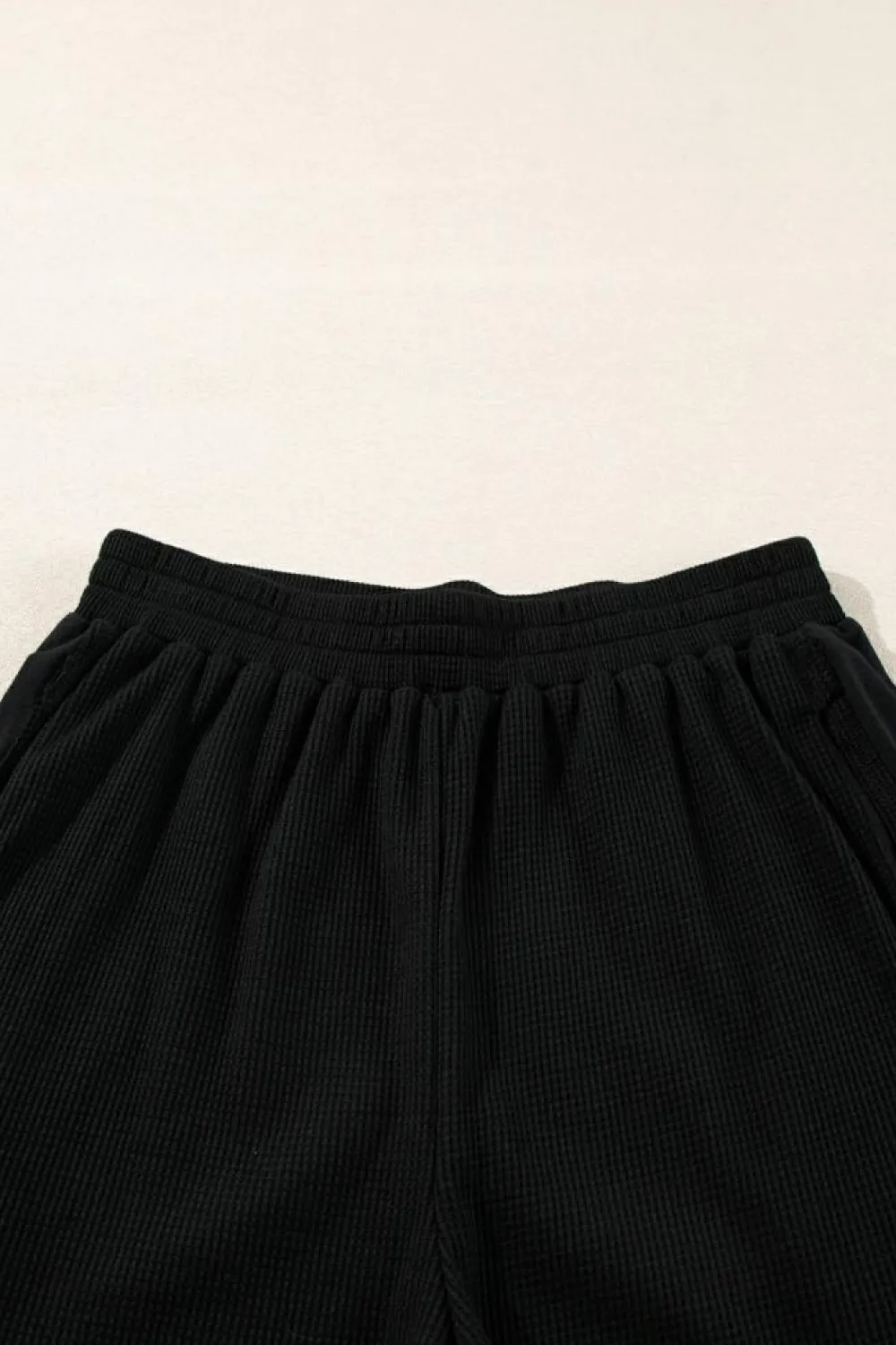 Best Dear-Lover Waffle Knit Oversize Tee and Shorts Set Black