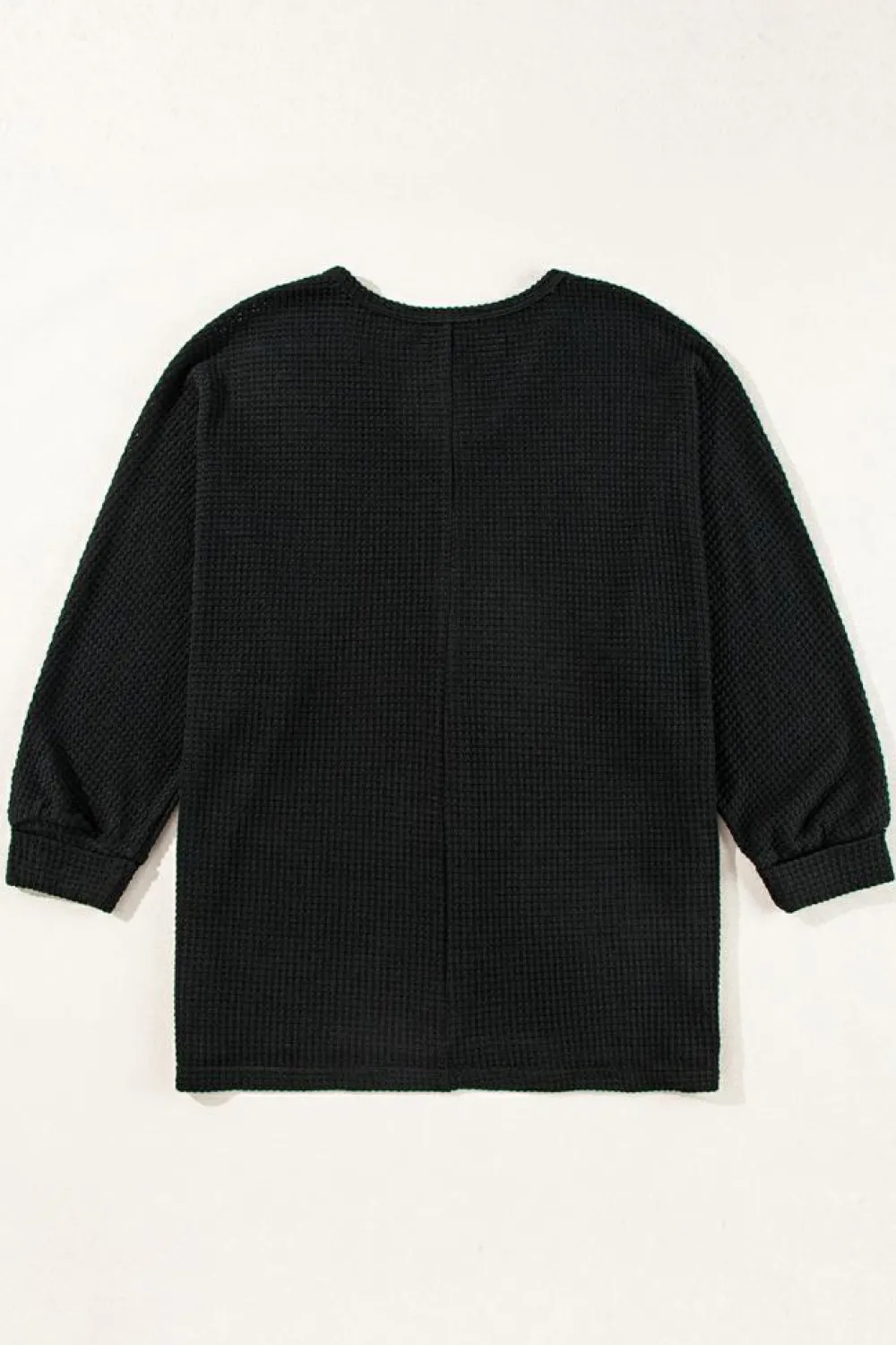 Sale Dear-Lover Waffle Knit Side Slits Loose Fit V Neck Top Black
