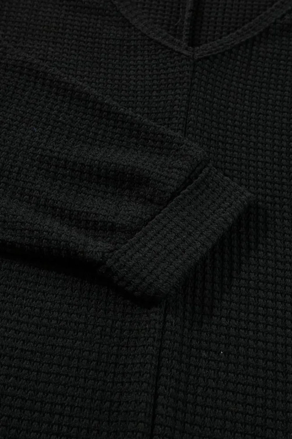 Sale Dear-Lover Waffle Knit Side Slits Loose Fit V Neck Top Black