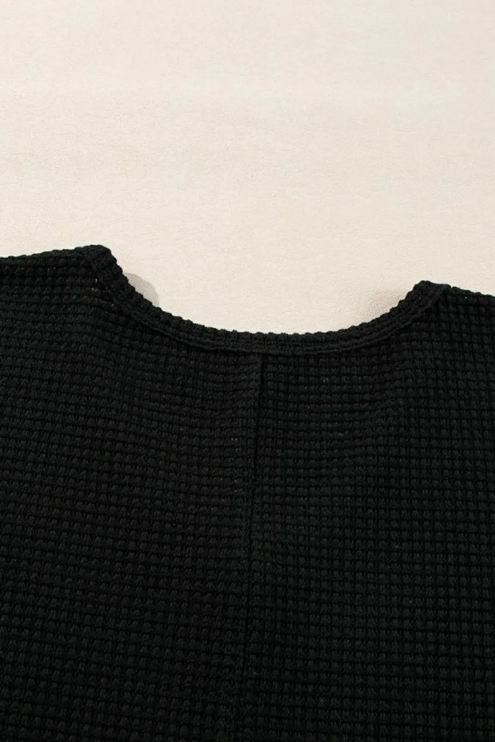 Sale Dear-Lover Waffle Knit Side Slits Loose Fit V Neck Top Black