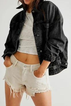 Discount Dear-Lover Washed Oversize Pocketed Denim Jacket Black
