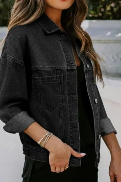 Discount Dear-Lover Washed Oversize Pocketed Denim Jacket Black