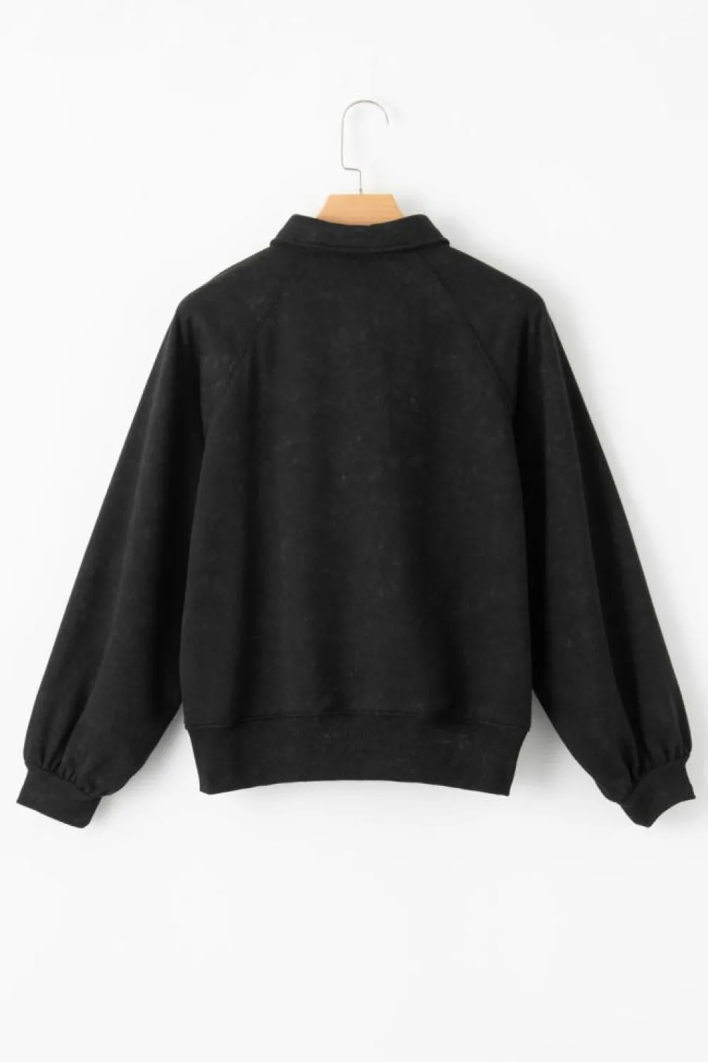 Discount Dear-Lover Washed Snap Buttons Lantern Sleeve Pullover Sweatshirt Black