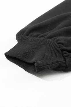 Discount Dear-Lover Washed Snap Buttons Lantern Sleeve Pullover Sweatshirt Black