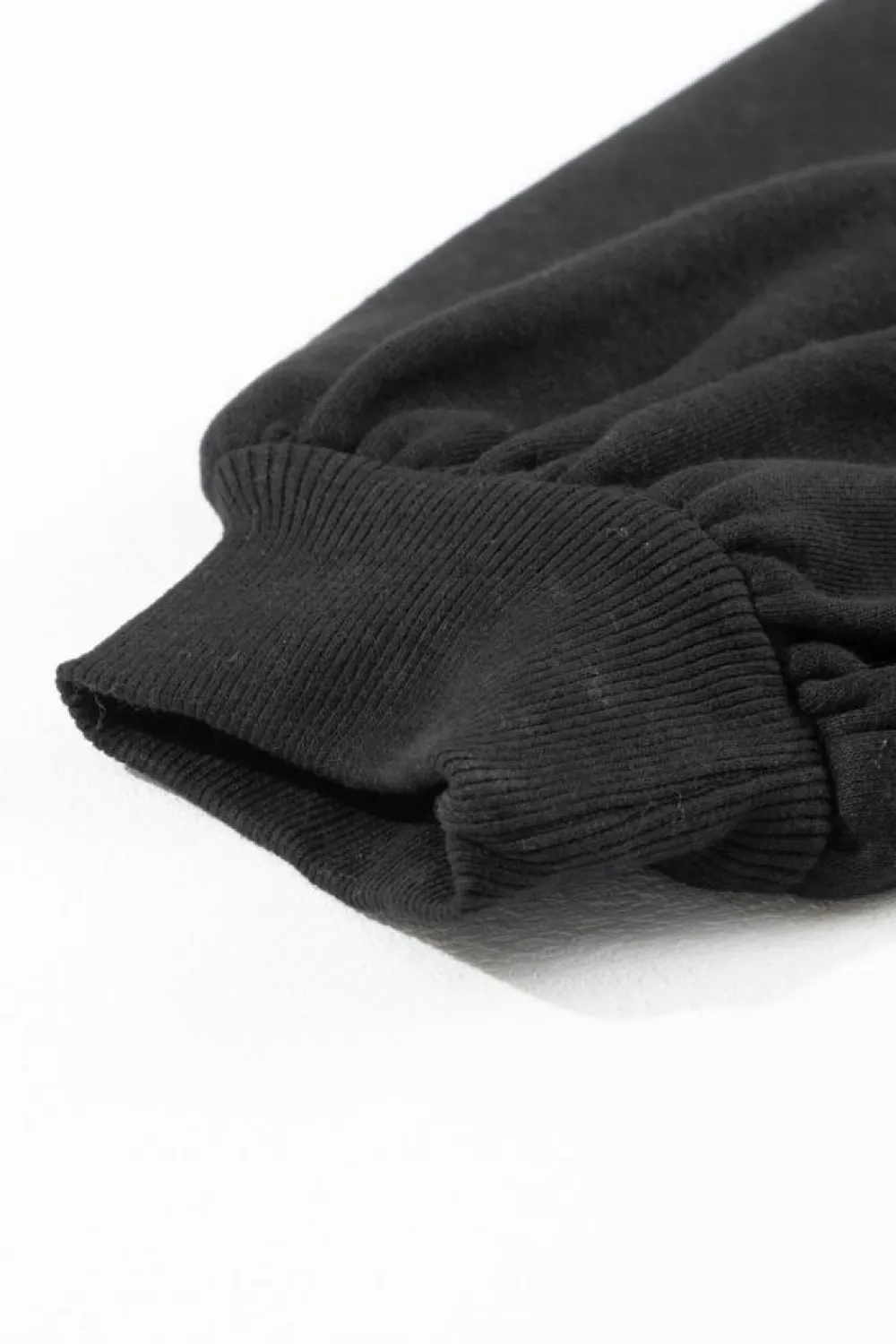 Discount Dear-Lover Washed Snap Buttons Lantern Sleeve Pullover Sweatshirt Black