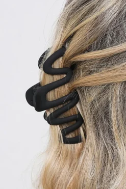 Online Dear-Lover Wave Shape Resin Large Hair Claw Clip Black