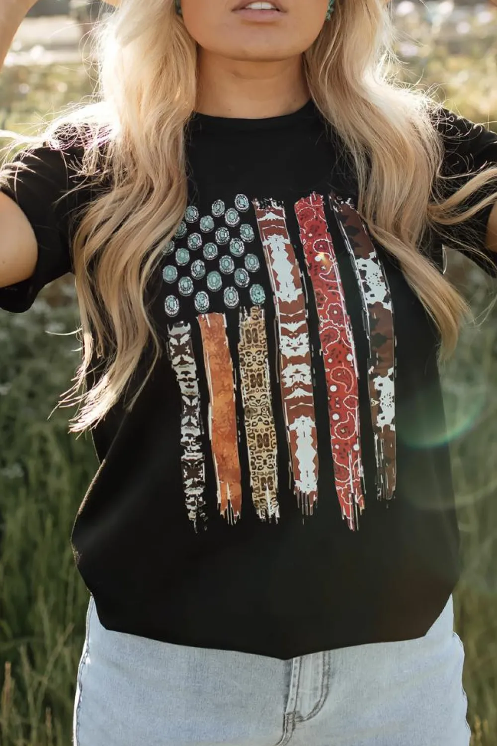 Best Dear-Lover Western American Flag Graphic Tee Black