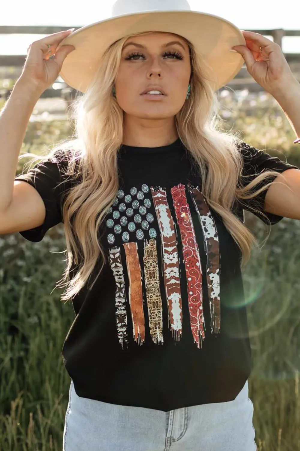 Best Dear-Lover Western American Flag Graphic Tee Black