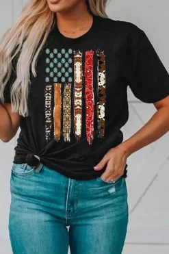 Best Dear-Lover Western American Flag Graphic Tee Black