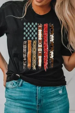 Best Dear-Lover Western American Flag Graphic Tee Black