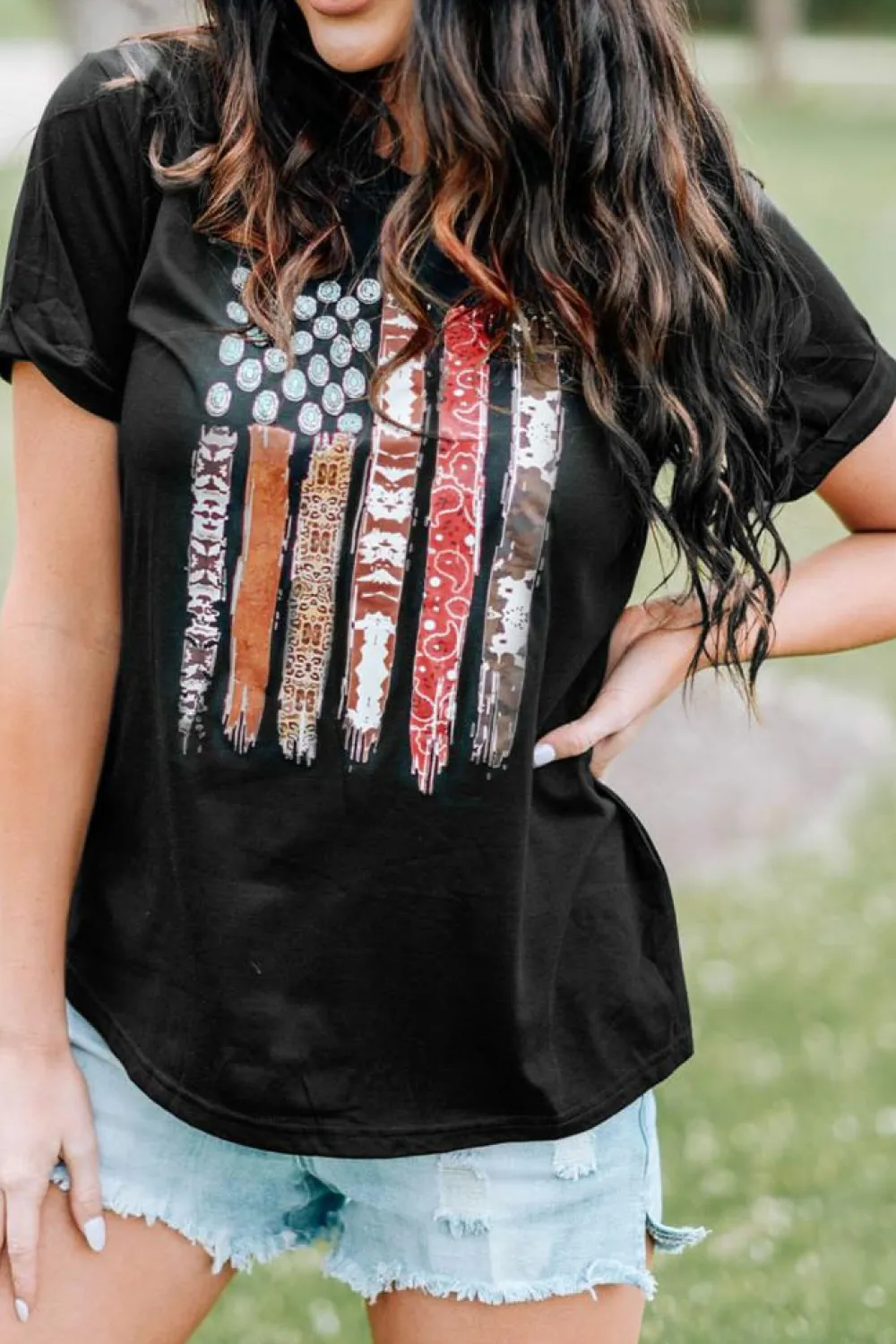 Best Dear-Lover Western American Flag Graphic Tee Black