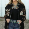 Online Dear-Lover Western Aztec Print Accent Fleece Shacket Black
