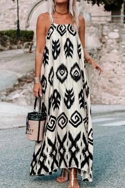 Outlet Dear-Lover Western Aztec Printed Fashion Vacation Sundress Black