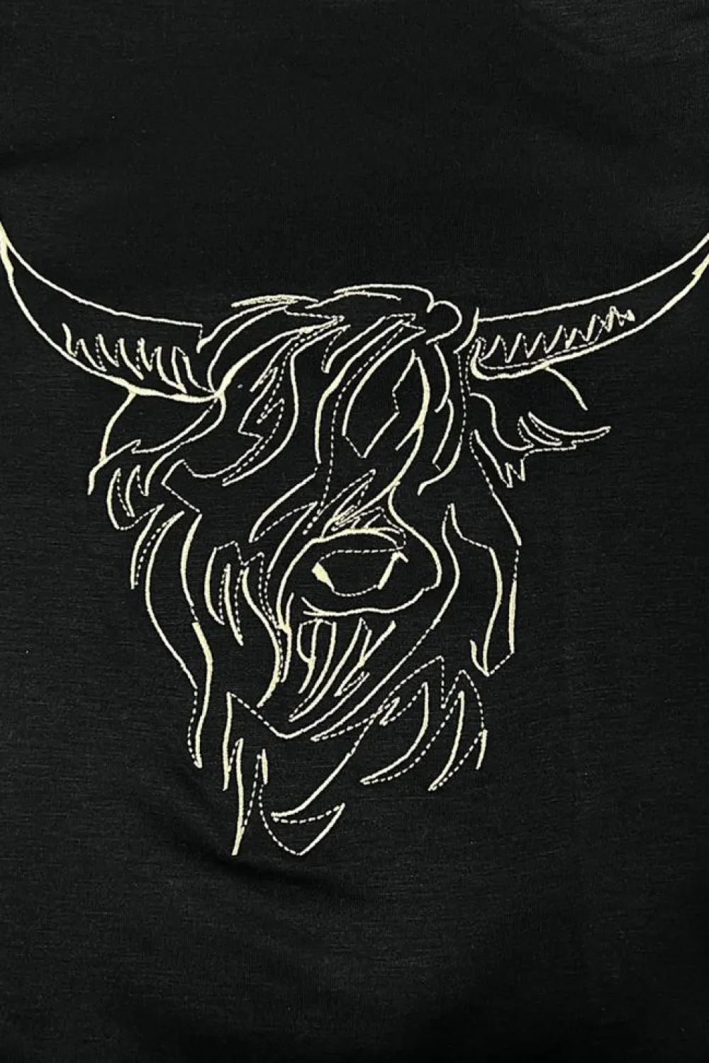 Hot Dear-Lover Western Bull Head Embroidered Pattern T Shirt Black
