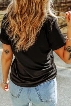 Clearance Dear-Lover Western Fashion Geometric Embroidered T Shirt Black