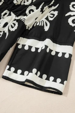 New Dear-Lover Western Geometric Print 3/4 Sleeve Loose Midi Dress Black