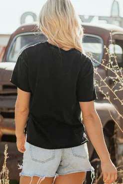 Online Dear-Lover Western HOWDY Steer Head Print Side Slits Loose Fit T Shirt Black