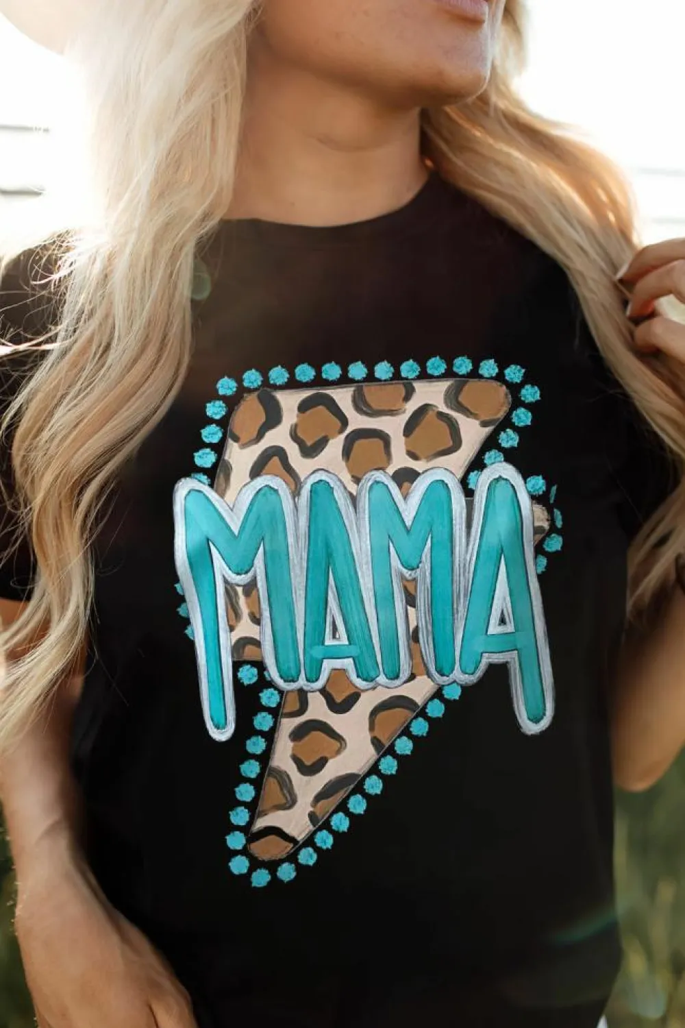 Online Dear-Lover Western MAMA Leopard Lightning Graphic Tee Black