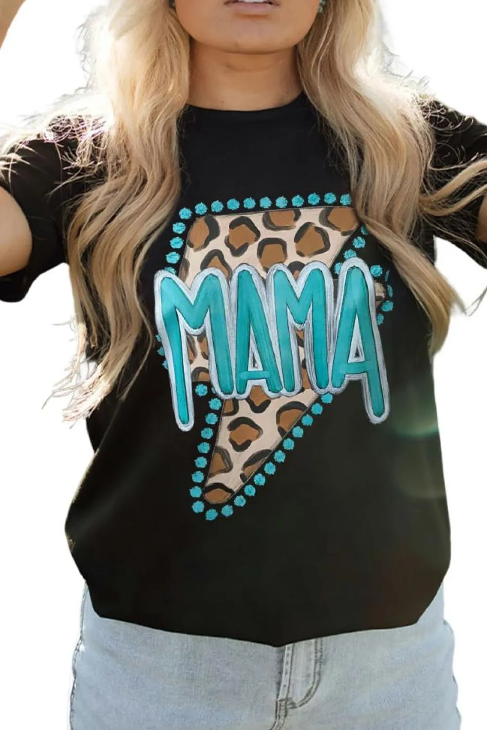 Online Dear-Lover Western MAMA Leopard Lightning Graphic Tee Black