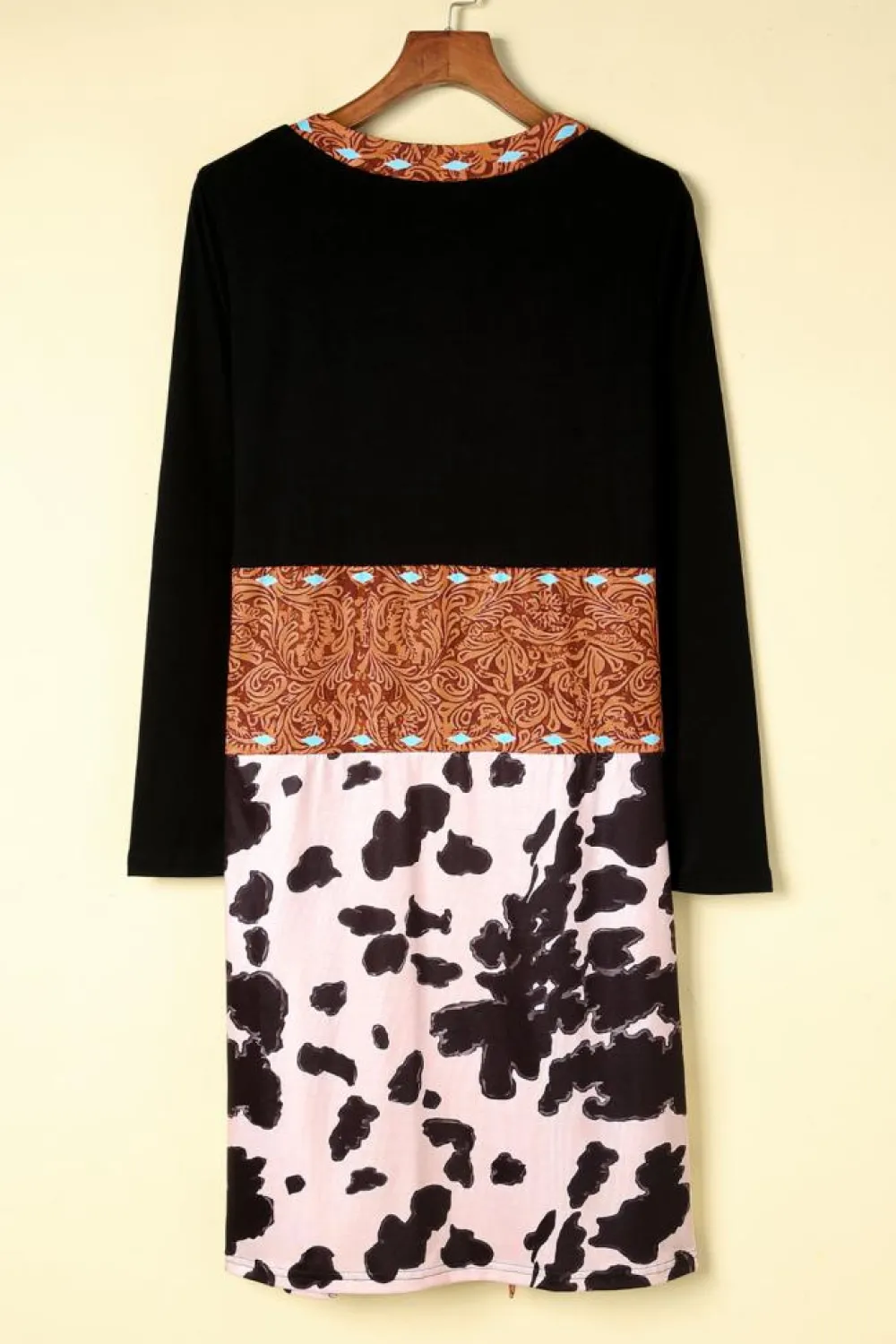 Best Dear-Lover Western Pattern Cow Patchwork Open Front Cardigan Black