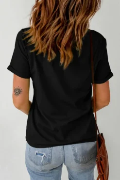 New Dear-Lover Western Pattern Print Slim Fit Crew Neck T Shirt Black