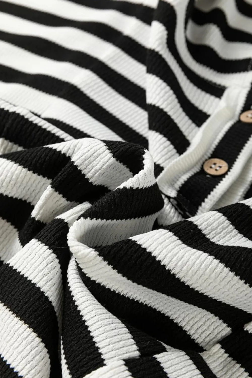 Discount Dear-Lover Oversized Striped Henley Buttons Dolman Sleeve Hooded Top Black white