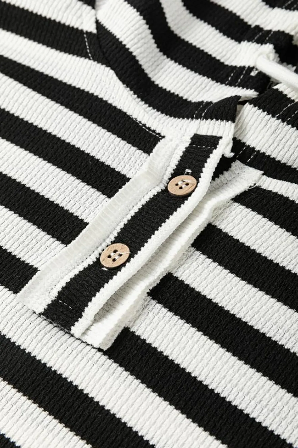 Discount Dear-Lover Oversized Striped Henley Buttons Dolman Sleeve Hooded Top Black white