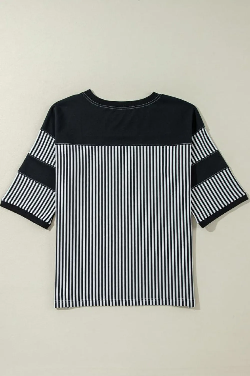 Clearance Dear-Lover Striped Patchwork 3/4 Sleeve Oversize Top Black white