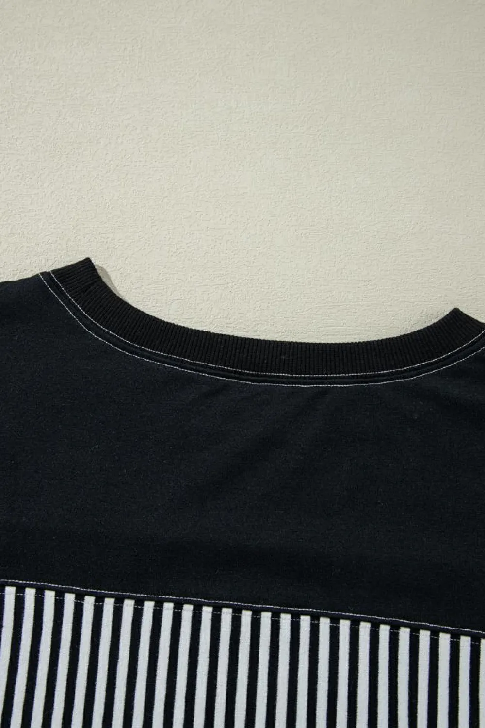 Clearance Dear-Lover Striped Patchwork 3/4 Sleeve Oversize Top Black white