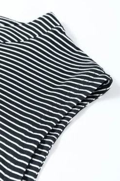 Online Dear-Lover Striped Print Buttoned Wide Leg Sleeveless Jumpsuit Black white