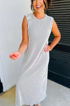 Clearance Dear-Lover Striped Vest Shift Maxi Dress Black White