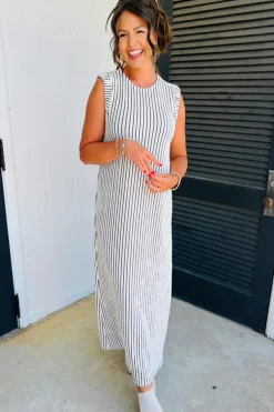 Clearance Dear-Lover Striped Vest Shift Maxi Dress Black White