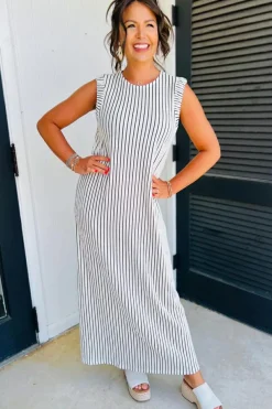 Clearance Dear-Lover Striped Vest Shift Maxi Dress Black White