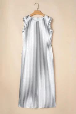Clearance Dear-Lover Striped Vest Shift Maxi Dress Black White