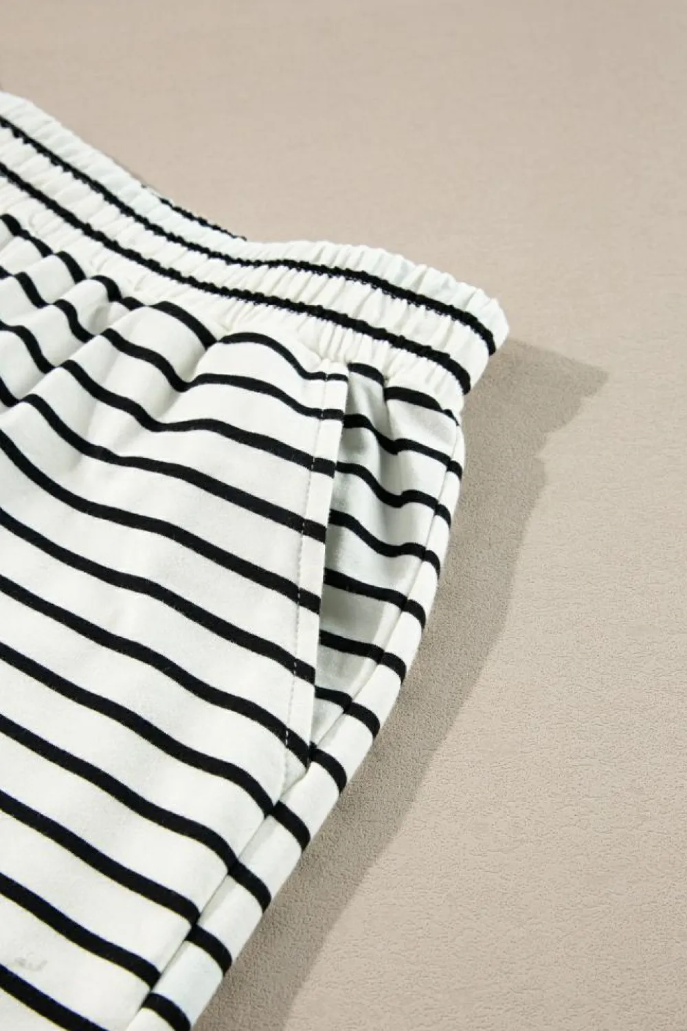 Discount Dear-Lover Stripes Printed Half Button Long Sleeve Top and Shorts Set Black white